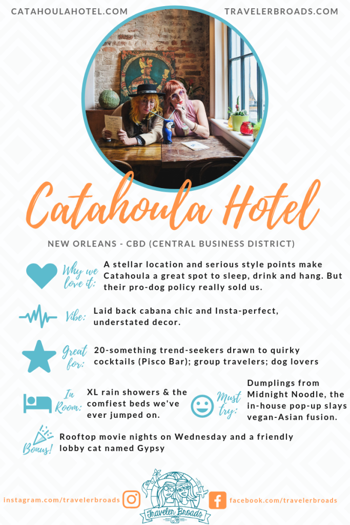Catahoula Hotel highlights: dog friendly, great lobby bar, fun common spaces, stellar pop-up restaurant Midnight Noodle. 