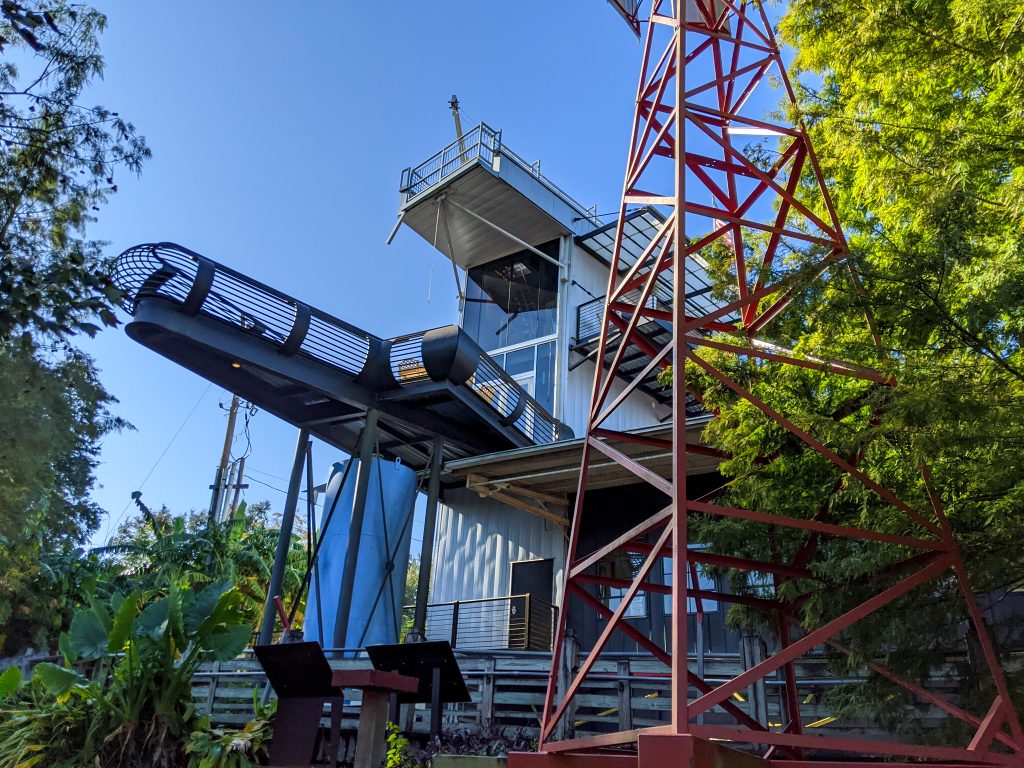 A modern tower perched on Bayou Teche is available to rent on a weekend getaway to New Iberia.